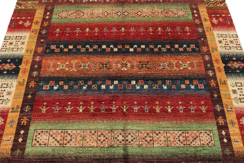 5x7 Multicolor and Green Turkish Tribal Rug