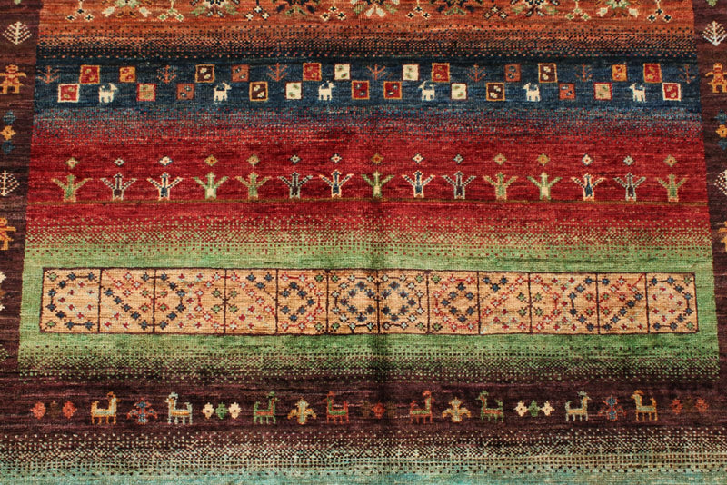 5x7 Multicolor and Green Turkish Tribal Rug