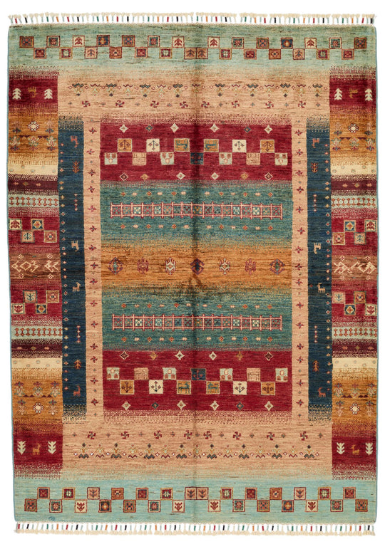 5x6 Multicolor and Red Turkish Tribal Rug