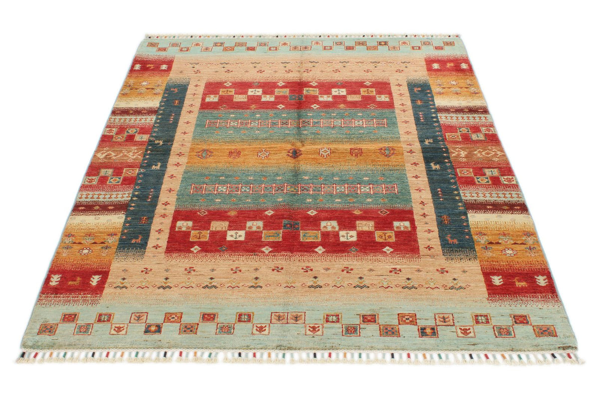 5x6 Multicolor and Red Turkish Tribal Rug