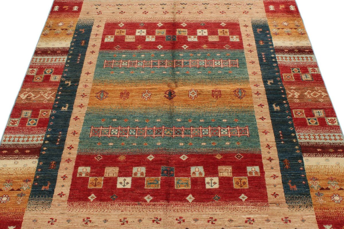 5x6 Multicolor and Red Turkish Tribal Rug