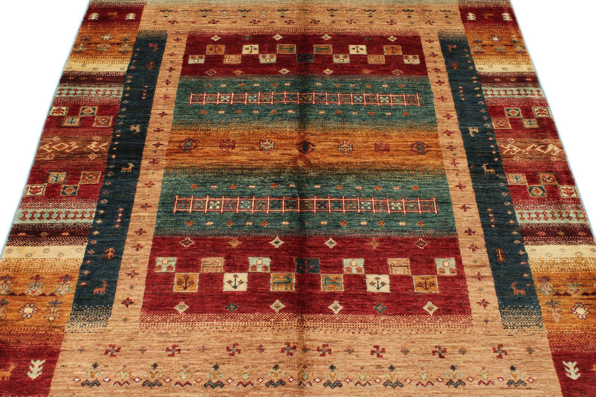5x6 Multicolor and Red Turkish Tribal Rug