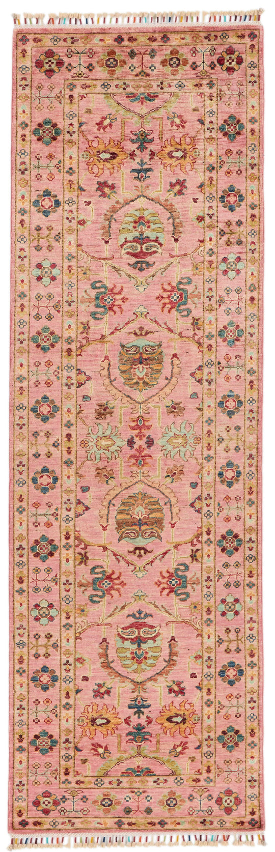 3x9 Pink and Multicolor Turkish Tribal Runner