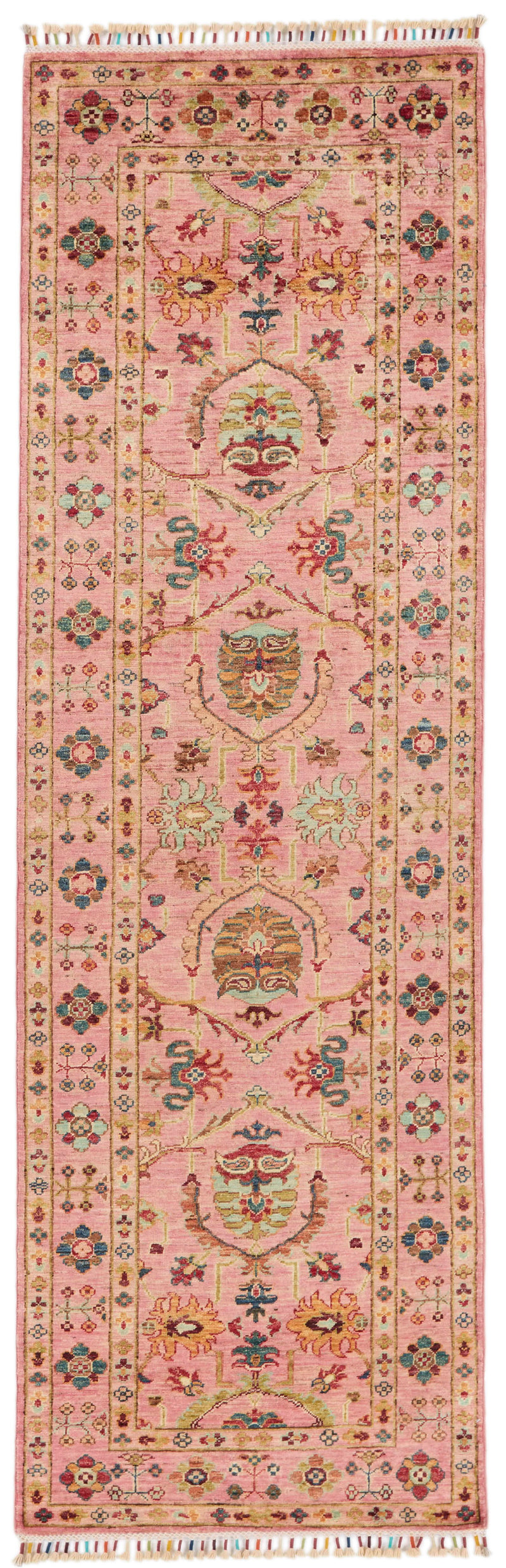 3x9 Pink and Multicolor Turkish Tribal Runner