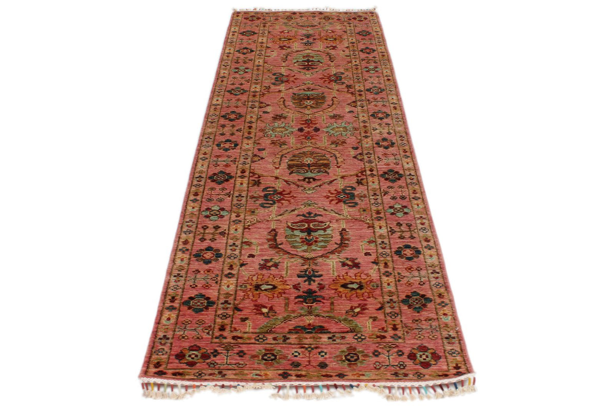 3x9 Pink and Multicolor Turkish Tribal Runner