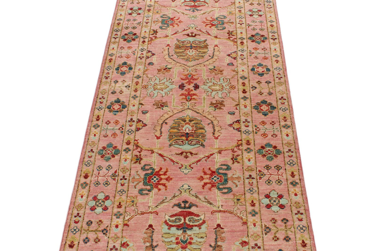 3x9 Pink and Multicolor Turkish Tribal Runner
