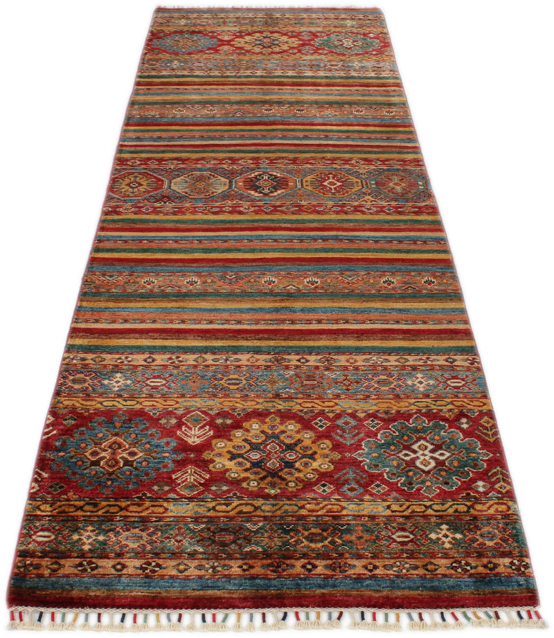 3x10 Multicolor and Red Tribal Rug