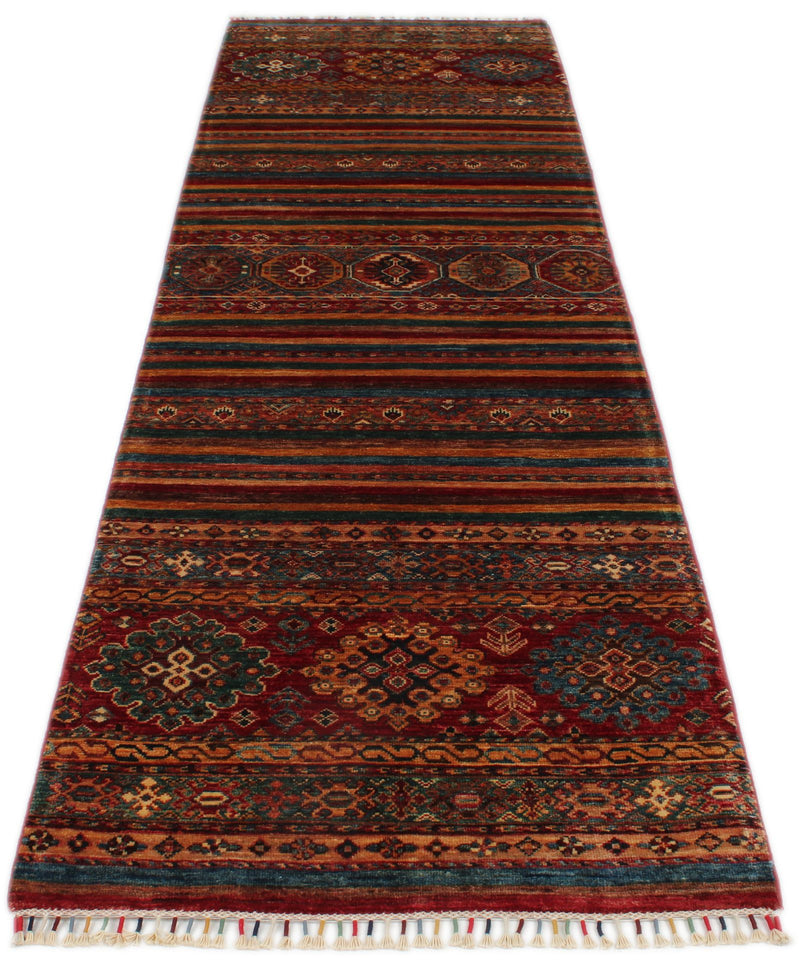 3x10 Multicolor and Red Tribal Rug