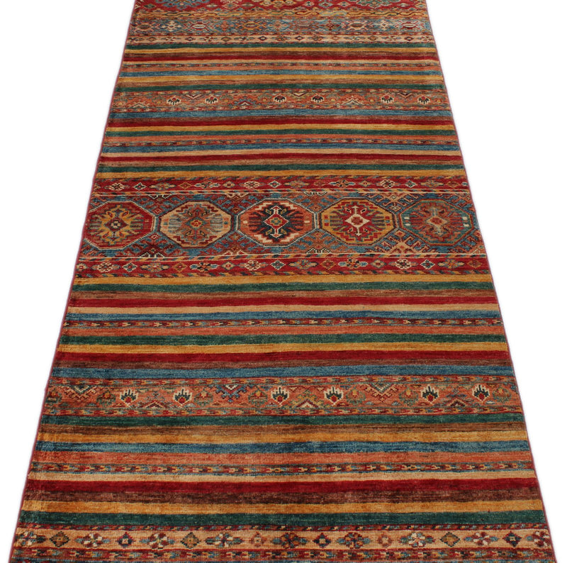 3x10 Multicolor and Red Tribal Rug