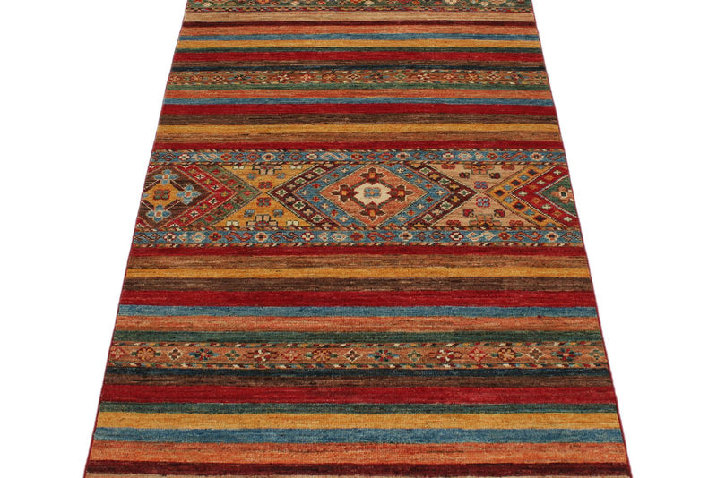 3x8 Red and Multicolor Tribal Runner