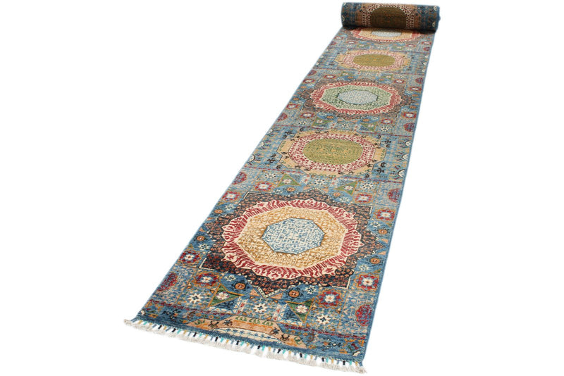 3x33 Blue and Red Turkish Tribal Runner