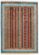 5x7 Multicolor and Blue Turkish Tribal Rug