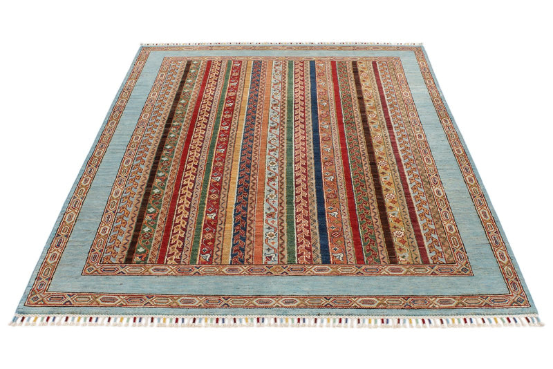 5x7 Multicolor and Blue Turkish Tribal Rug