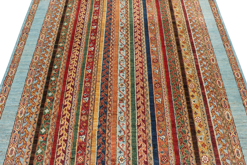 5x7 Multicolor and Blue Turkish Tribal Rug