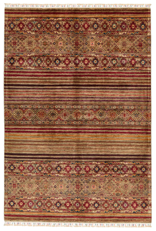 6x8 Multicolor and Brown Tribal Rug