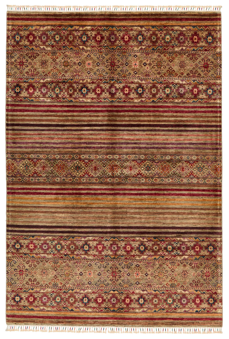 6x8 Multicolor and Brown Tribal Rug