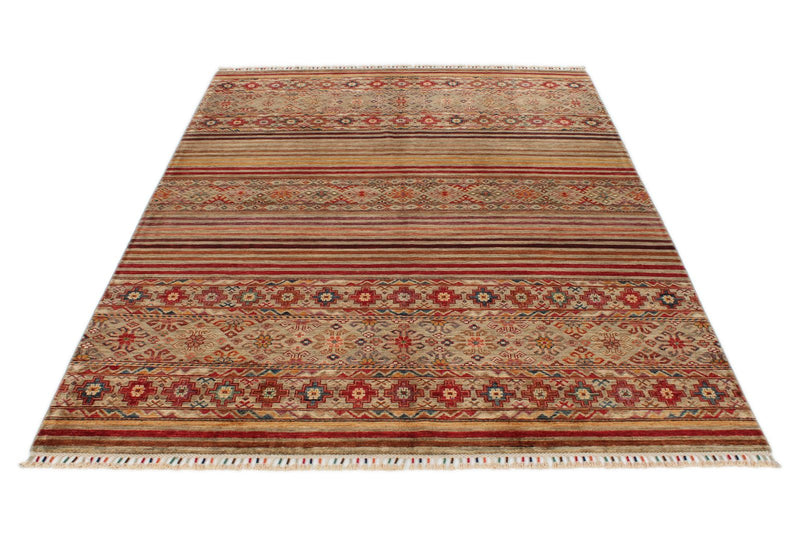 6x8 Multicolor and Brown Tribal Rug