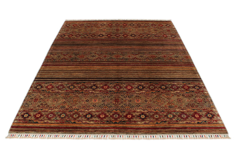 6x8 Multicolor and Brown Tribal Rug