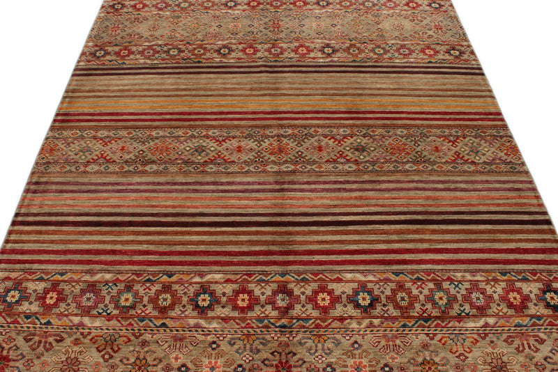 6x8 Multicolor and Brown Tribal Rug