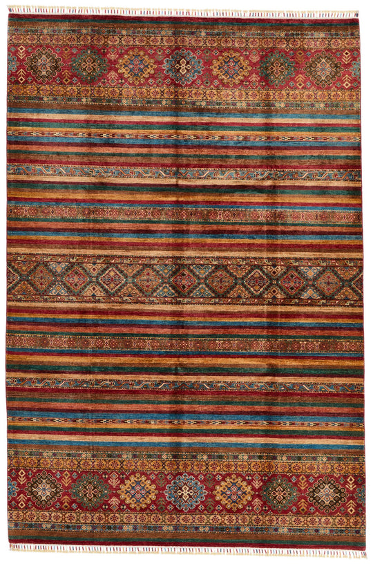 7x10 Multicolor and Red Tribal Rug