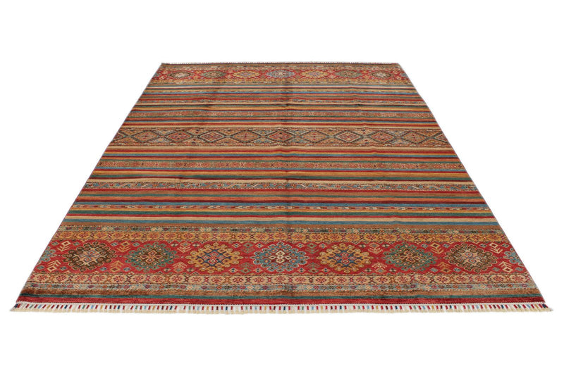 7x10 Multicolor and Red Tribal Rug