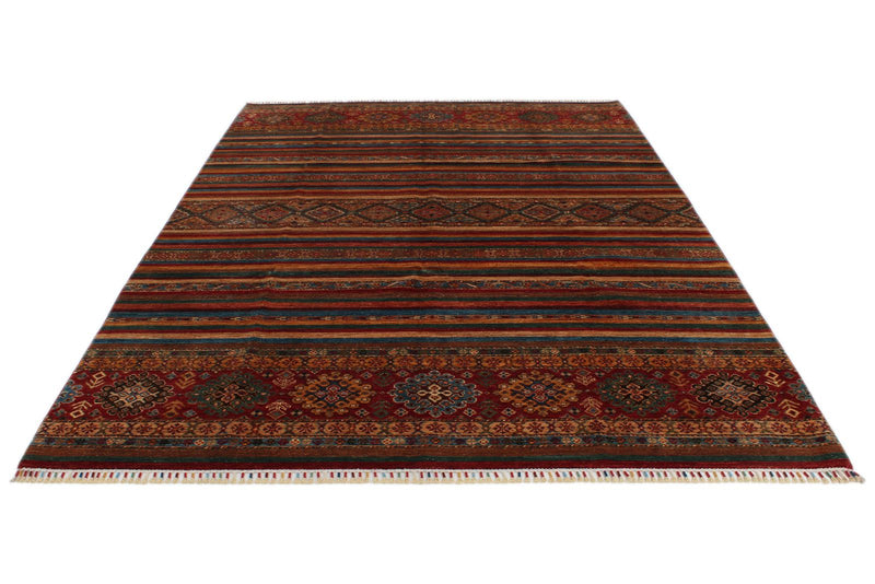 7x10 Multicolor and Red Tribal Rug