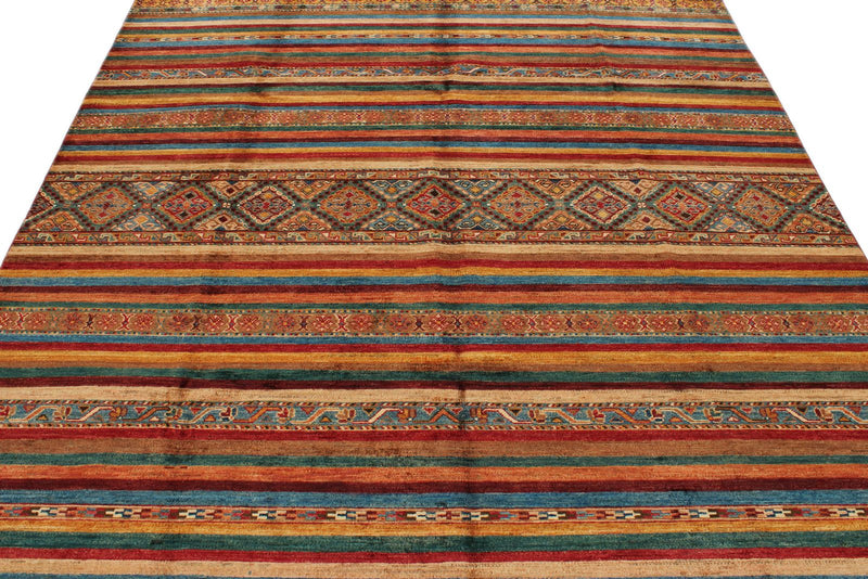 7x10 Multicolor and Red Tribal Rug