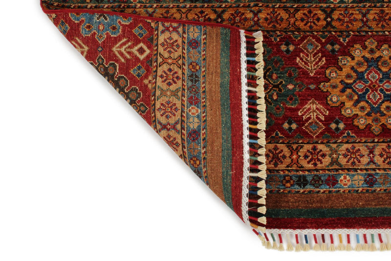 7x10 Multicolor and Red Tribal Rug