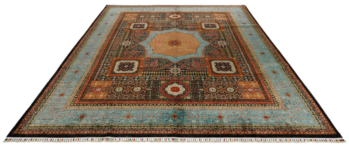 8x10 Brown and Blue Turkish Tribal Rug