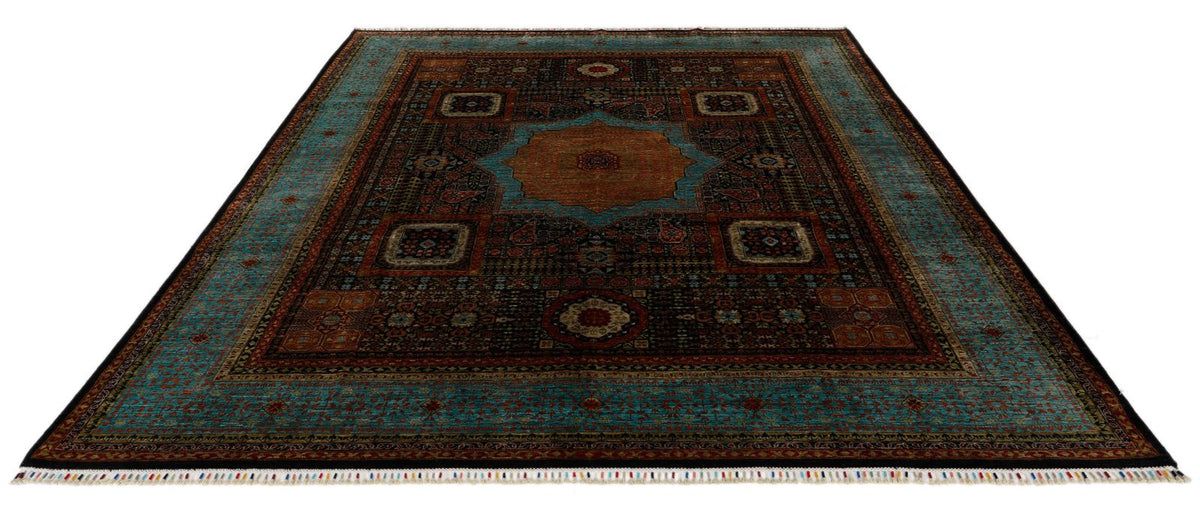 8x10 Brown and Blue Turkish Tribal Rug