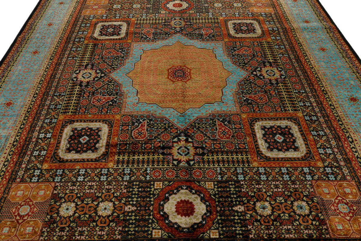 8x10 Brown and Blue Turkish Tribal Rug