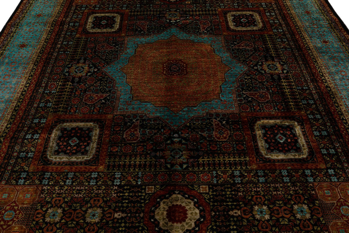 8x10 Brown and Blue Turkish Tribal Rug