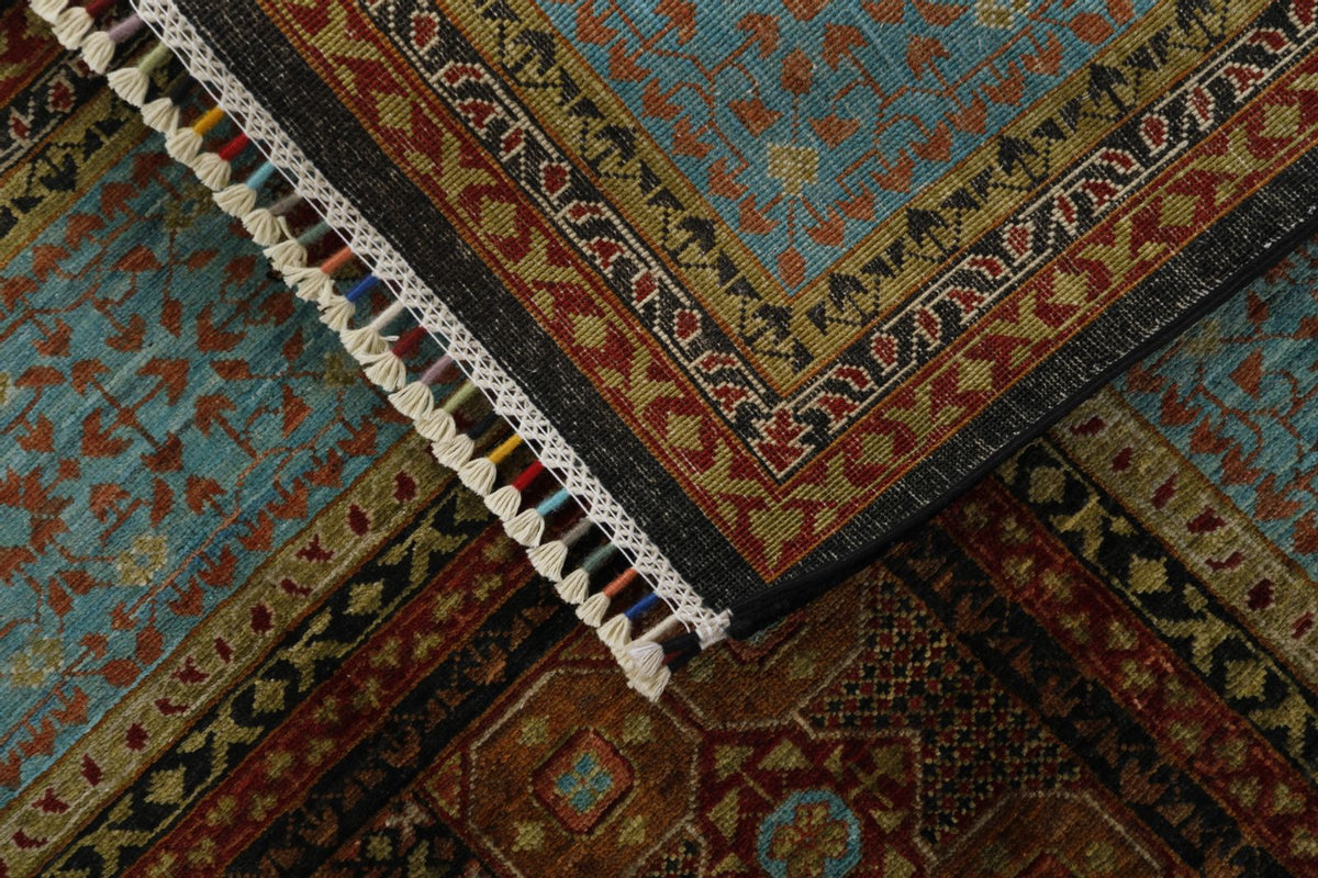 8x10 Brown and Blue Turkish Tribal Rug