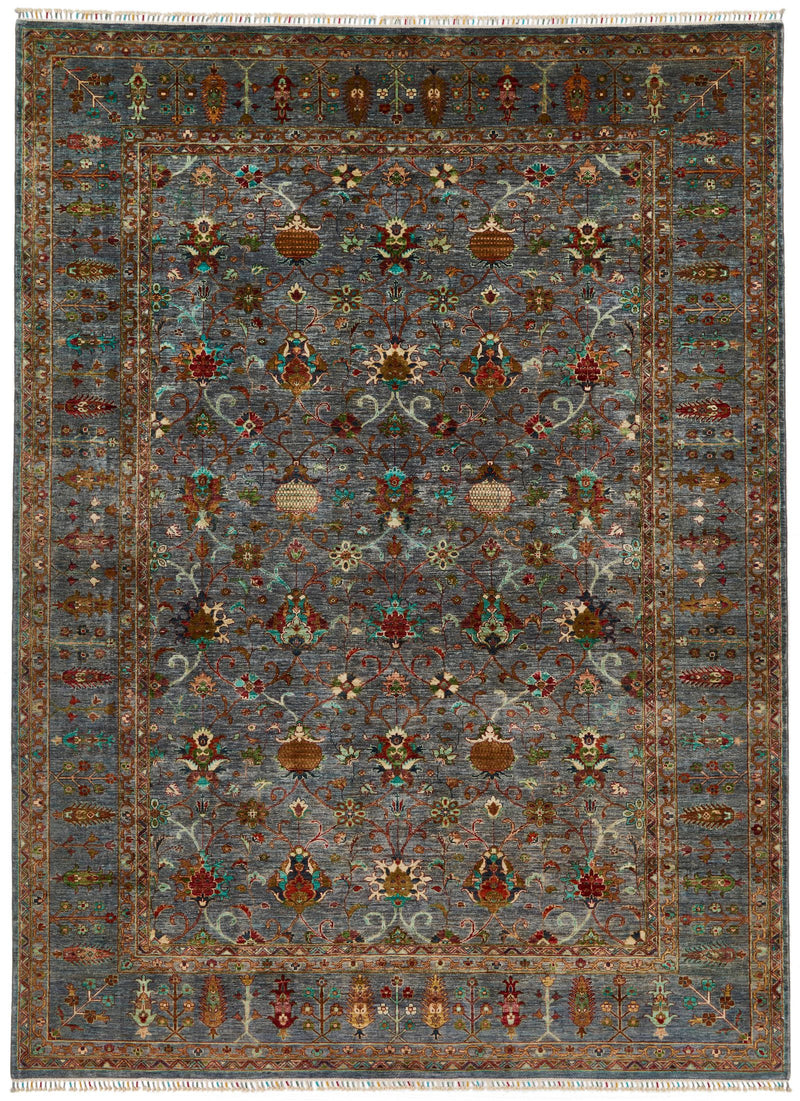 9x12 Gray and Multicolor Turkish Tribal Rug