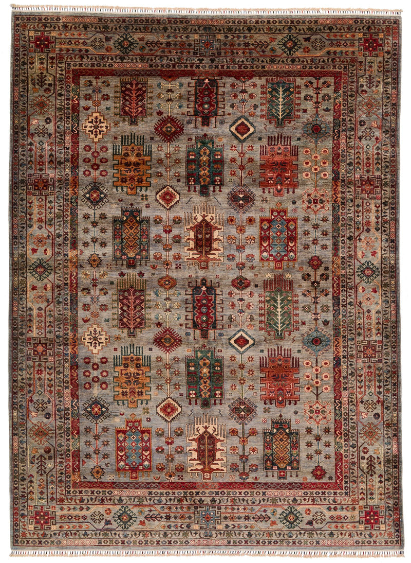 9x12 Light Brown and Multicolor Turkish Tribal Rug