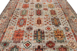 9x12 Light Brown and Multicolor Turkish Tribal Rug