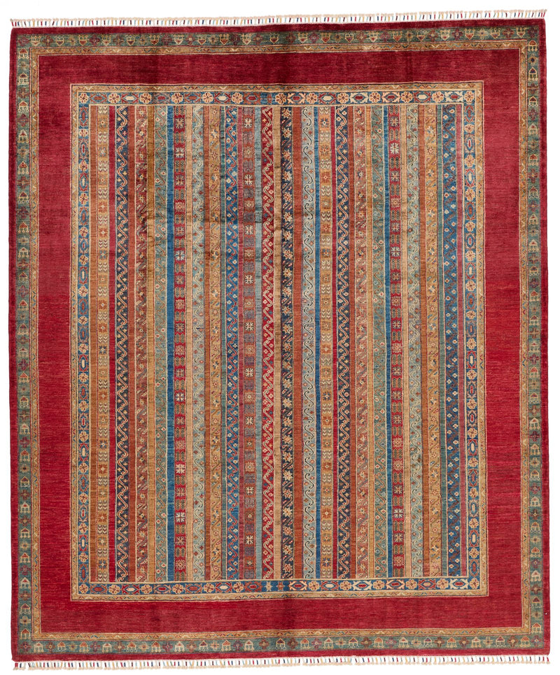 8x10 Multicolor and Red Turkish Tribal Rug