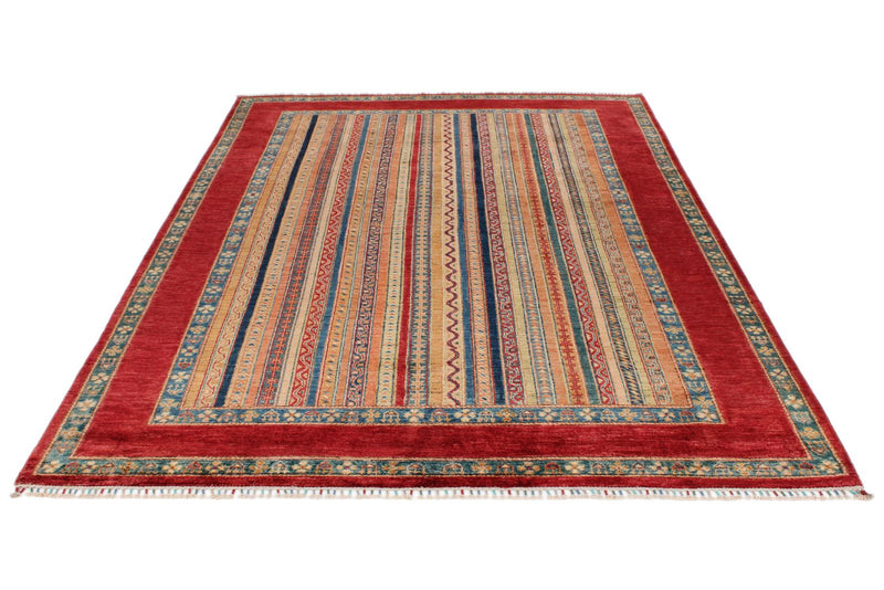 7x10 Red and Multicolor Turkish Tribal Rug