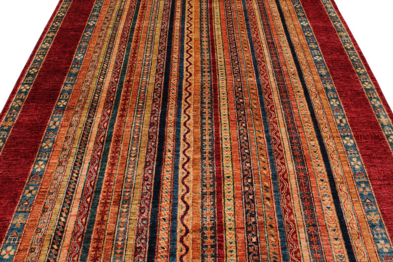 7x10 Red and Multicolor Turkish Tribal Rug