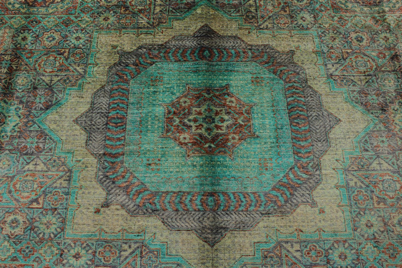 10x14 Purple and Green Turkish Tribal Rug