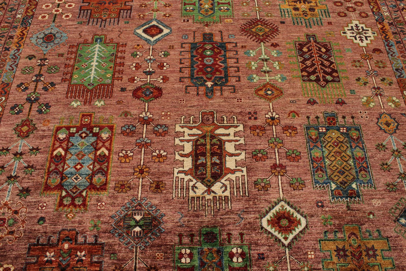 9x12 Pink and Multicolor Turkish Tribal Rug