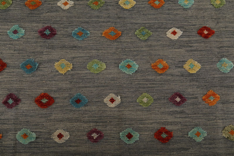 7x10 Gray and Multicolor Turkish Tribal Rug