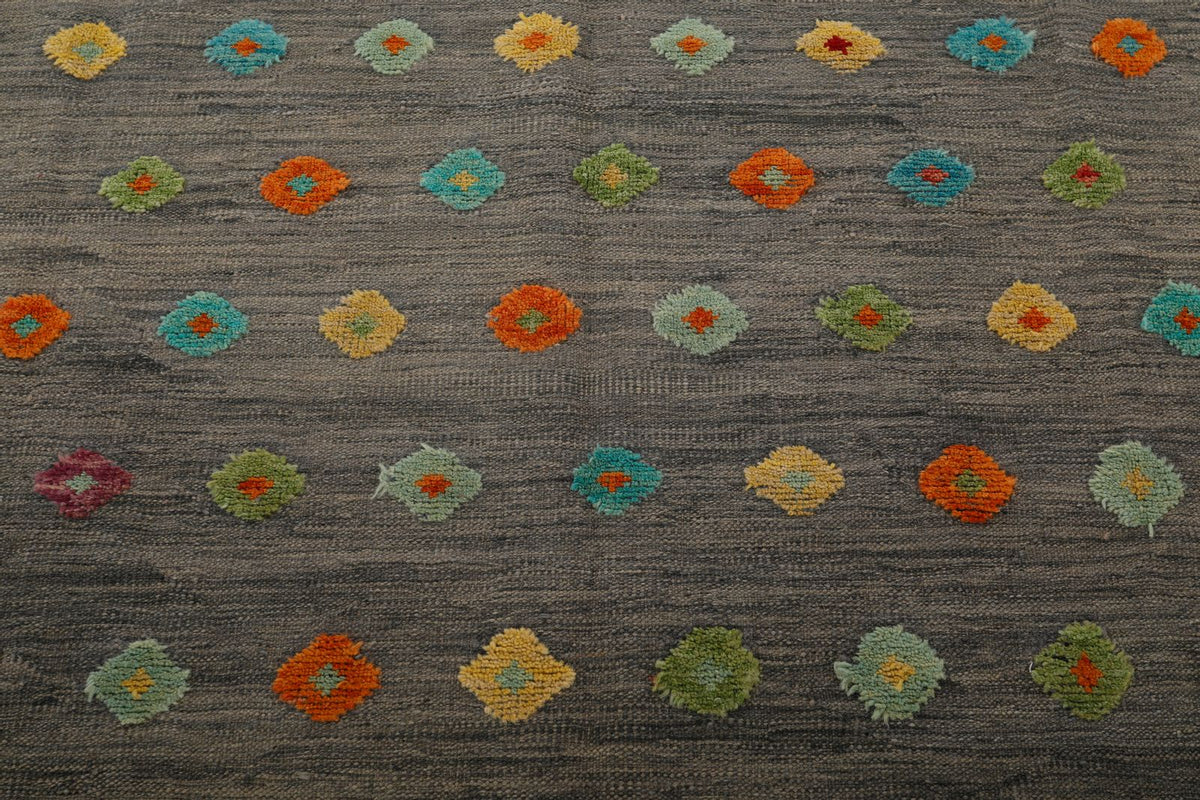 7x10 Gray and Multicolor Turkish Tribal Rug