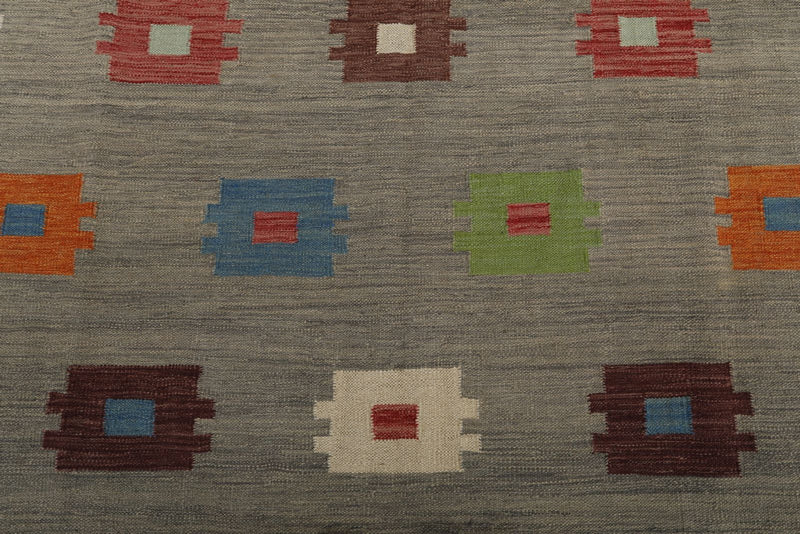 7x10 Gray and Multicolor Turkish Tribal Rug
