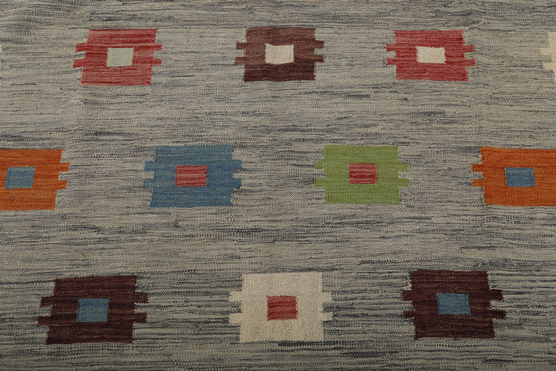 7x10 Gray and Multicolor Turkish Tribal Rug