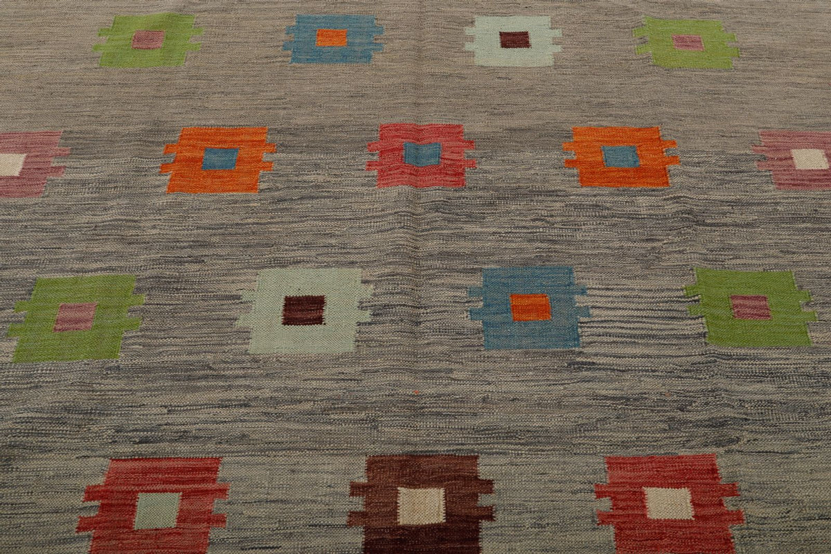 7x10 Gray and Multicolor Turkish Tribal Rug