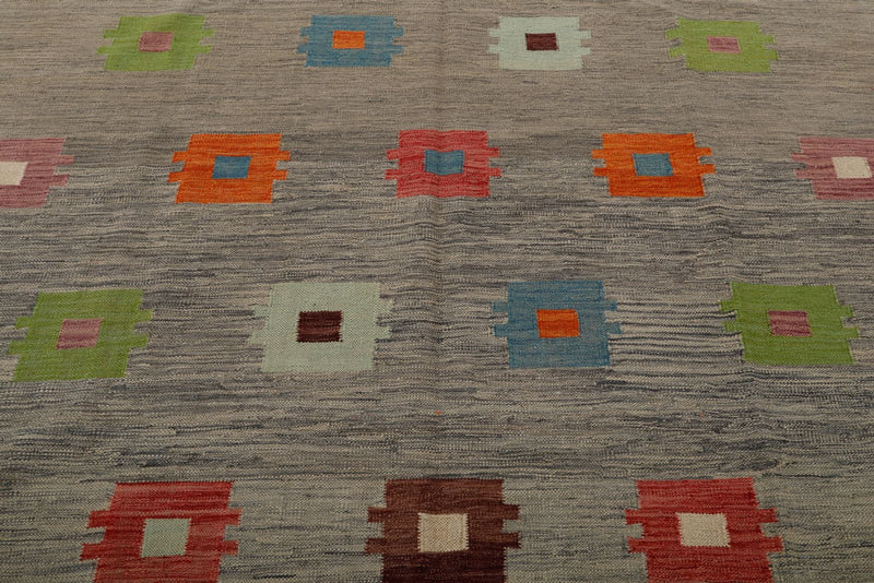 7x10 Gray and Multicolor Turkish Tribal Rug