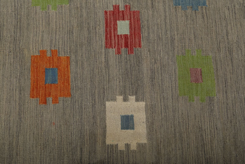 7x10 Gray and Multicolor Turkish Tribal Rug