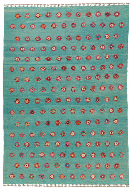 7x10 Green Turkish Tribal Rug