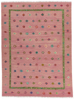 9x12 Pink and Green Turkish Tribal Rug